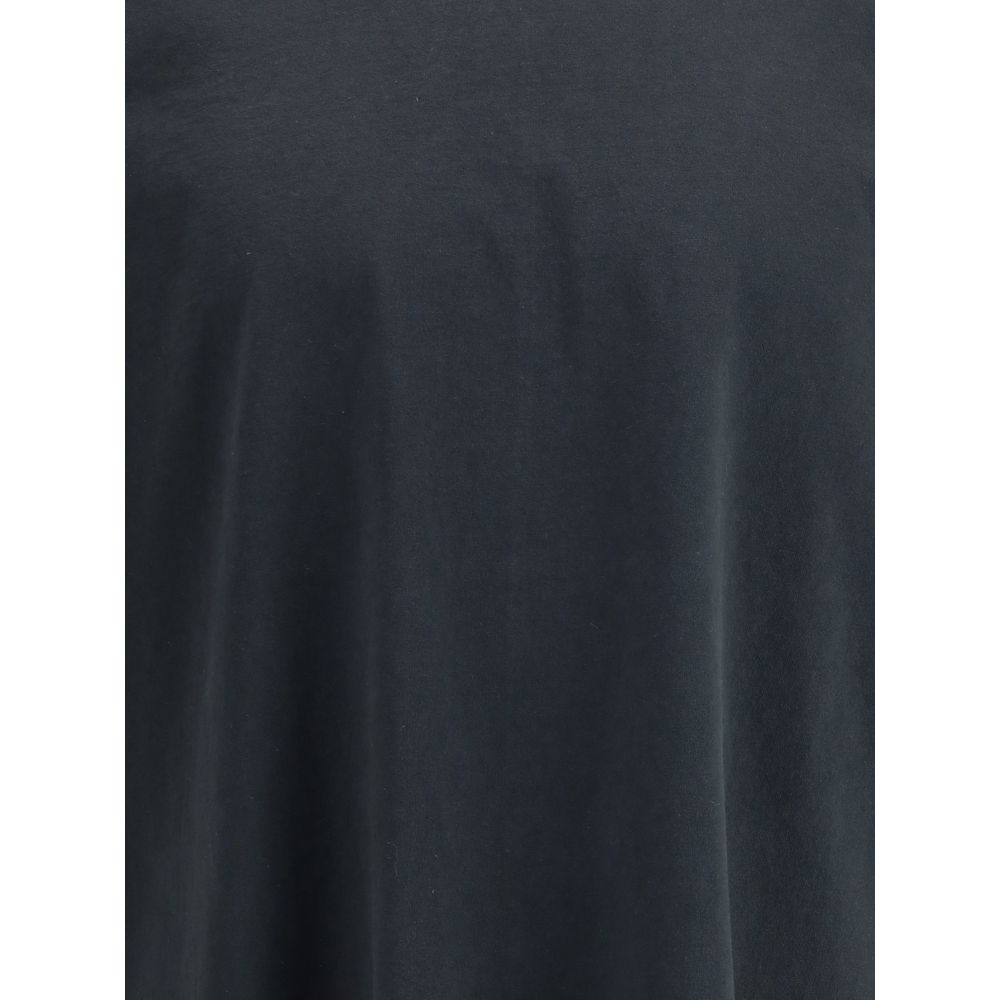Haikure Black Cotton T-Shirt with ribbed crew neck and dropped shoulders, minimalist oversized fit for casual outfits.