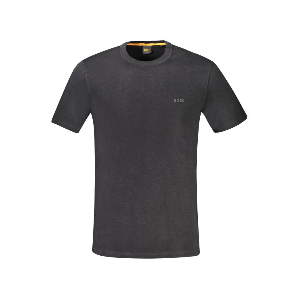 Hugo Boss Black Cotton T-Shirt with short sleeves, crew neck, and logo print.