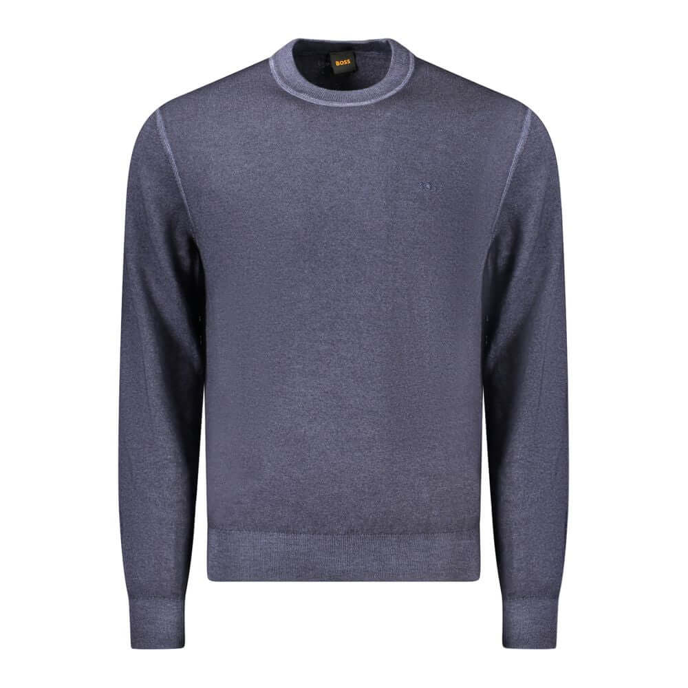 Hugo Boss Blue Wool Sweater, long sleeved, crew neck, with embroidery logo, stylish and elegant design for men's fashion