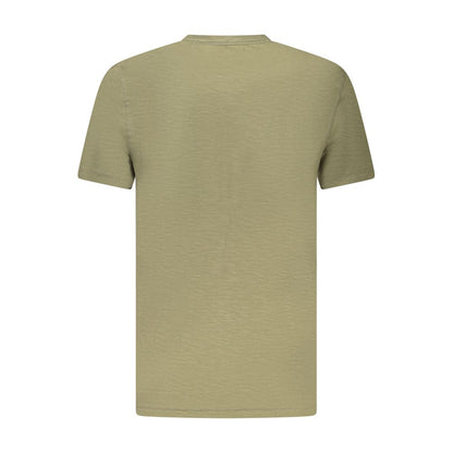 Back view of Hugo Boss Green Cotton Men T-Shirt, showcasing premium cotton fabric and crew neck design for modern style and comfort.