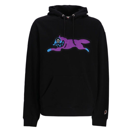 ICECREAM Sweaters Black drawstring hoodie with dog motif and Running Dog appliqué detailing.