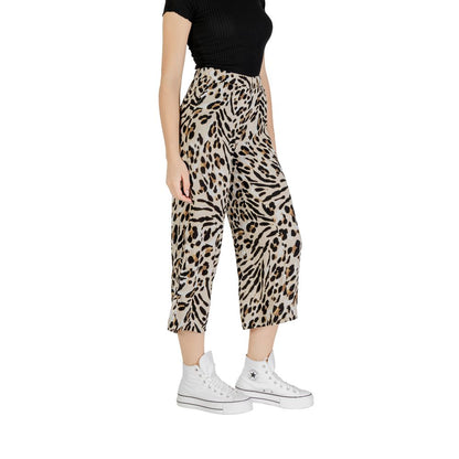 ICHI Beige Viscose Cropped Pants ICHI