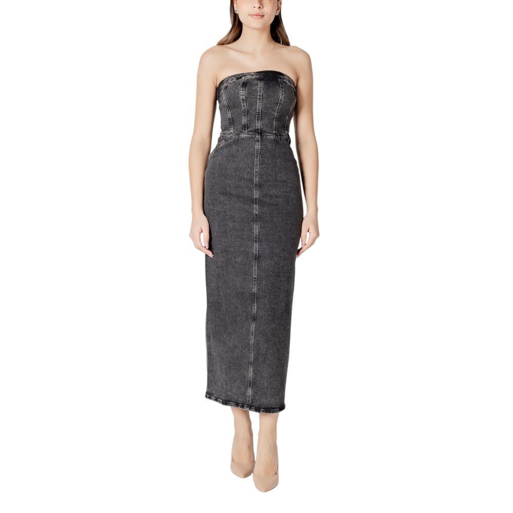 ICHI Black Cotton Midi Dress ICHI