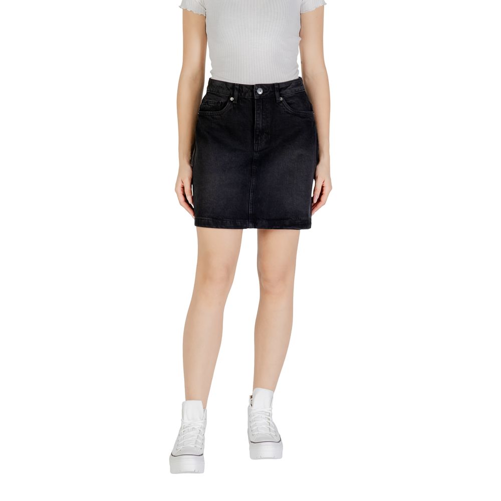 ICHI Black Cotton Mini Skirt ICHI