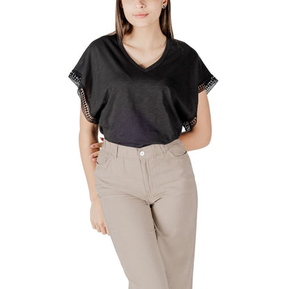 ICHI Black Cotton T-Shirt ICHI