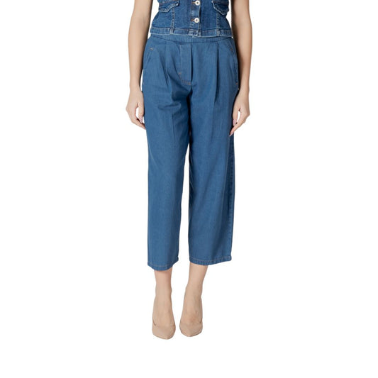 ICHI Blue Cotton Cropped Jeans ICHI