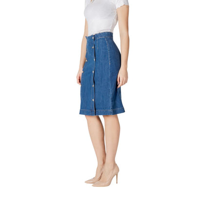 ICHI Blue Cotton Long Skirt ICHI