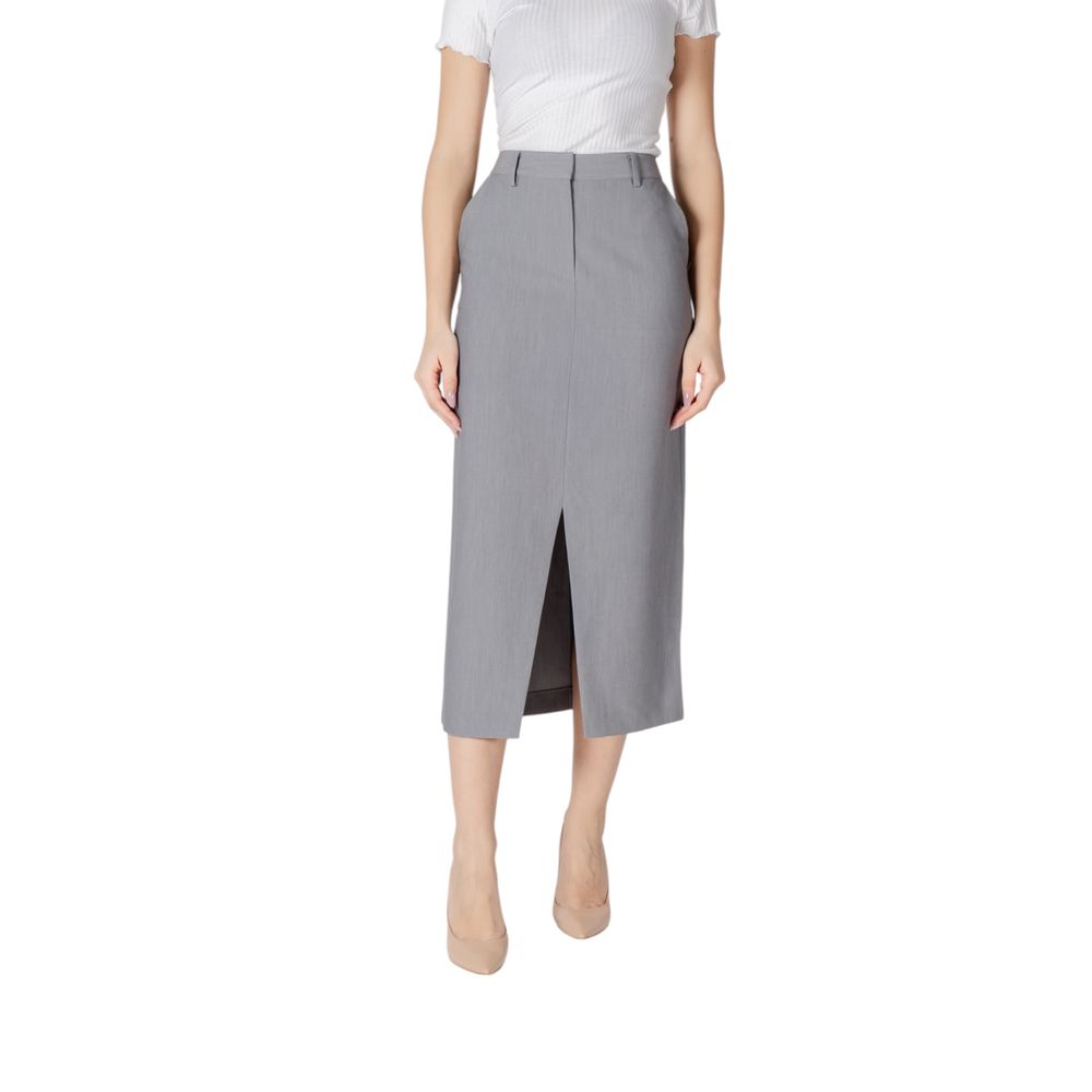 ICHI Gray Polyester Long Skirt ICHI