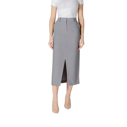 ICHI Gray Polyester Long Skirt ICHI
