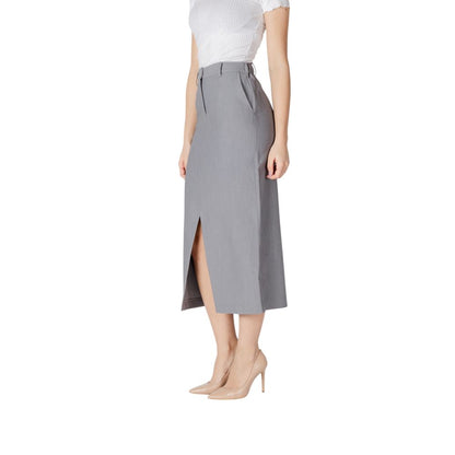 ICHI Gray Polyester Long Skirt ICHI