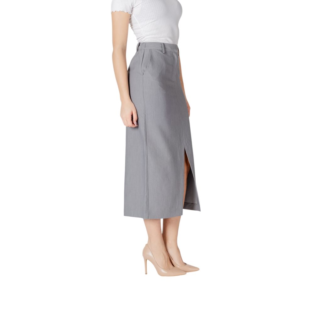 ICHI Gray Polyester Long Skirt ICHI