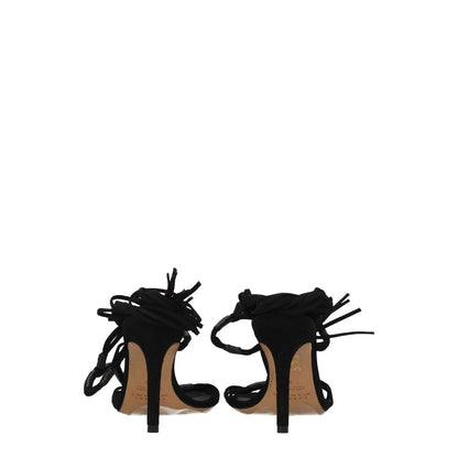Rear view of Isabel Marant Black Leather Stiletto Heel Sandals with self-tie closures and open toe design.