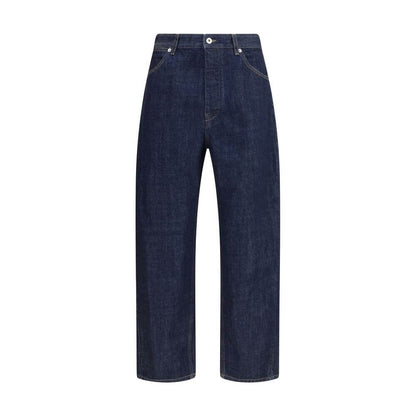 Jil Sander Blue Cotton Straight-Leg Jeans with five-pocket design, waist belt loops, and concealed button closure for minimal timeless look.