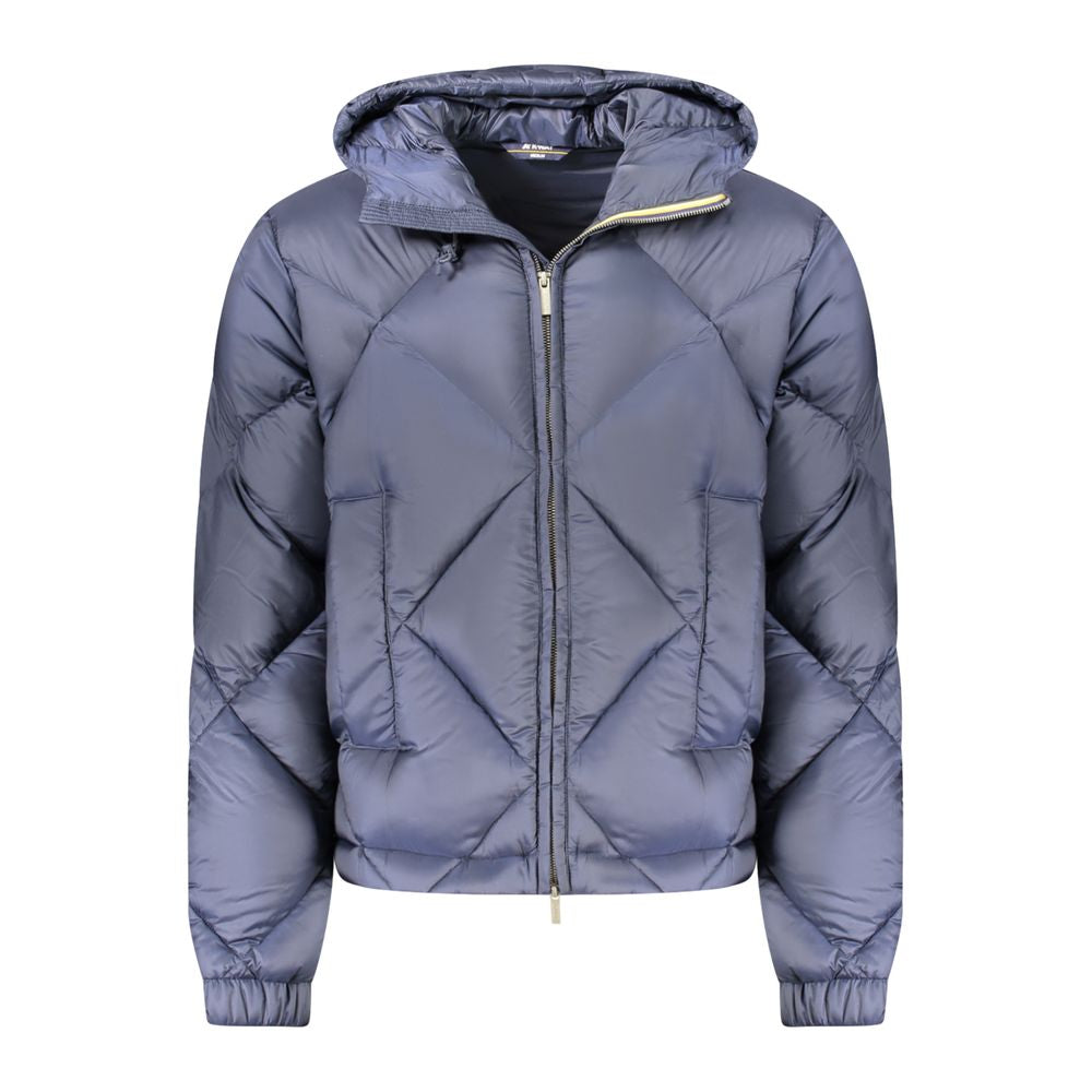 K-WAY Blue Polyester Men Jacket with hood and zip front