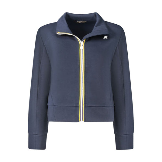 K-WAY Blue Polyester Women Sweater with hood, zip fastening, and pockets, featuring contrasting details and K-WAY logo.