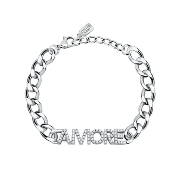 LA PETITE STORY JEWELRY Mod. LPS05ASD36 Amore bracelet with silver chain and crystal embellishments.