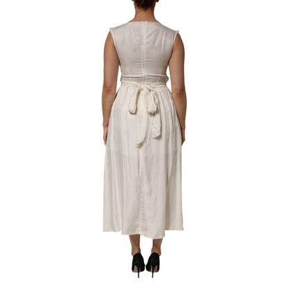 L'Autre Chose Ivory White Sleeveless Maxi Cupro Viscose Dress