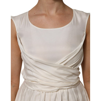 L'Autre Chose Ivory White Sleeveless Maxi Cupro Viscose Dress