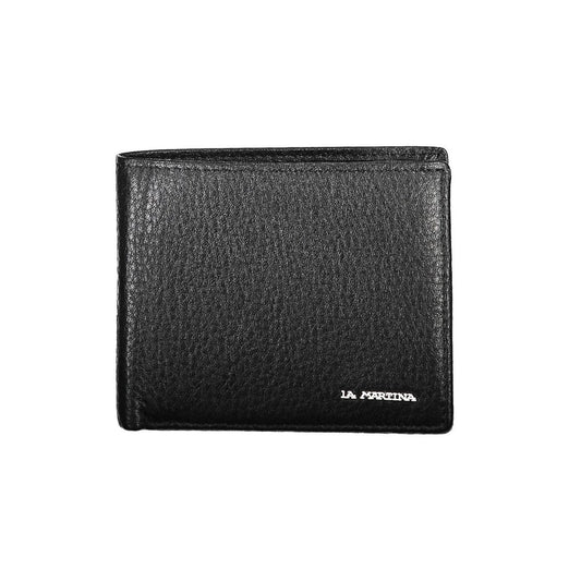 La Martina Black Leather Wallet with logo, 2 compartments, double spaces for cards.