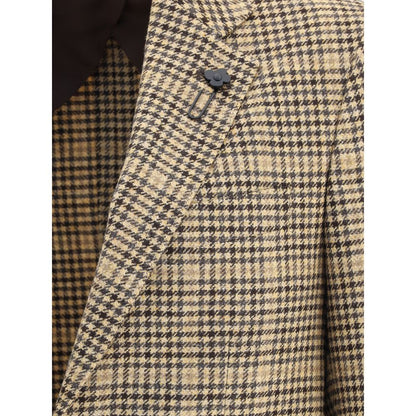 Lardini Beige Wool Clothing with houndstooth pattern and iconic lapel brooch