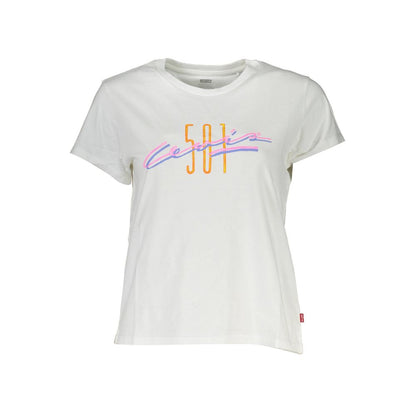 Levi's White Cotton Women T-Shirt with colorful '501' print and logo on a white background.