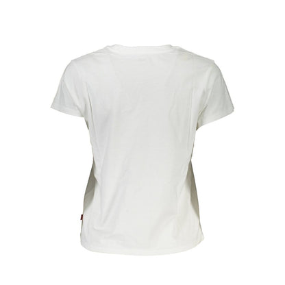 Back view of Levi's White Cotton Women T-Shirt showcasing short sleeves and soft cotton fabric, featuring classic style.