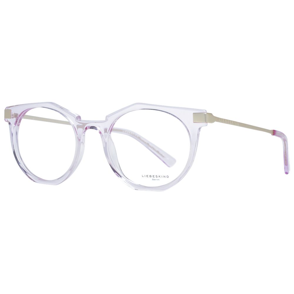 Liebeskind Purple Unisex Glasses Frame in acetate, full-rim round style with 49-20-140 dimensions, demo lenses included.