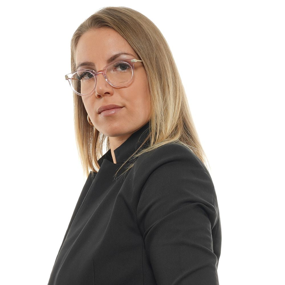 Woman wearing Liebeskind Purple Unisex Glasses Frame with acetate full-rim and demo lenses.