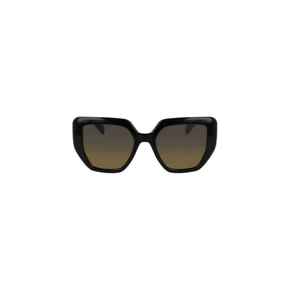 Liu Jo Black Bio Injected Women Sunglasses with square lenses featuring yellow tint. Eco-friendly chic eyewear. Lens width: 52 mm.