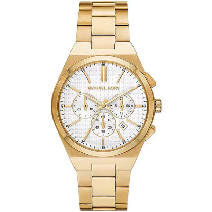 MICHAEL KORS Mod. LENNOX men's gold wristwatch with 41mm case and chronograph, quartz movement, 5 ATM water resistance, mineral dial.