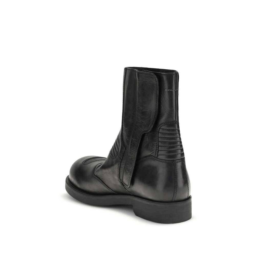 MM6 Black Leather Ankle Boots
