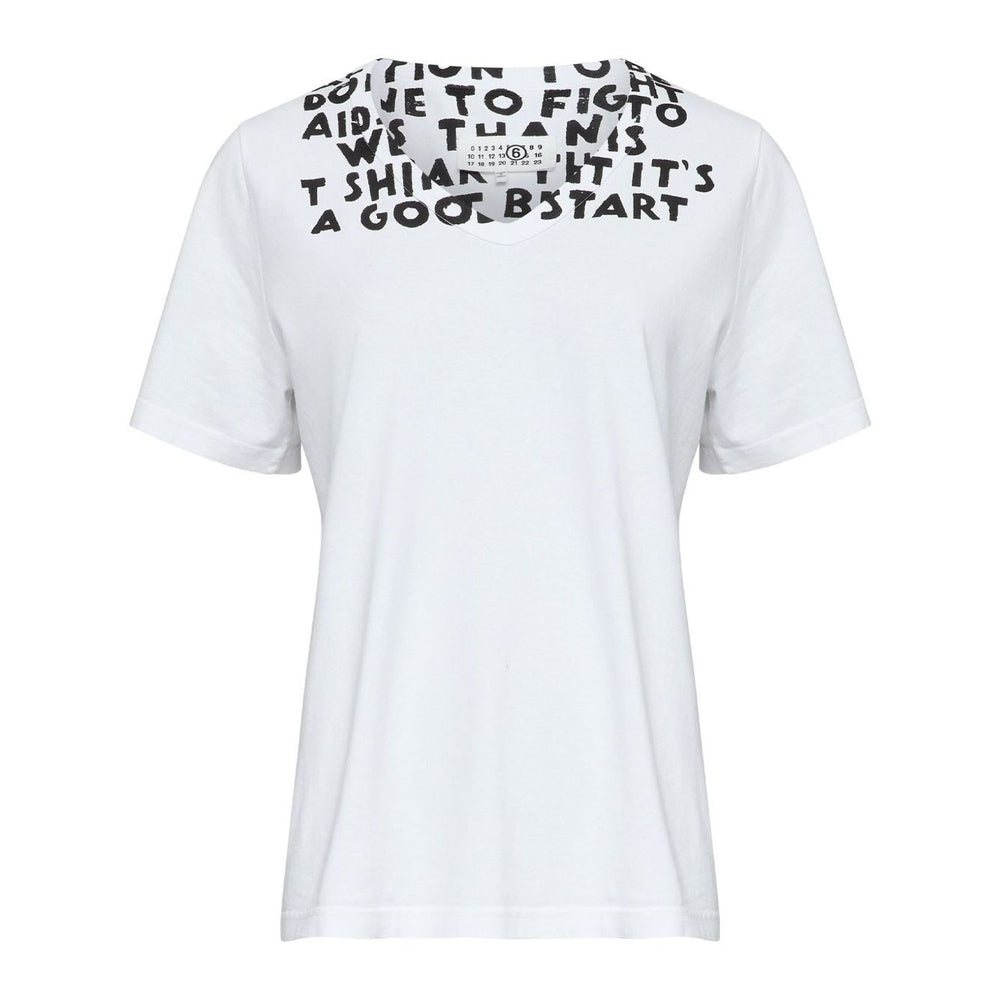 MM6 Maison Margiela T-shirts and Polos White with stamp-effect graphic print, rear print, short sleeves, V-neck, printed cotton, true to size fit.