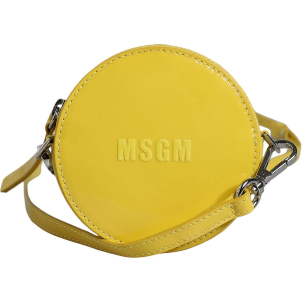 MSGM Yellow Leather Logo Crossbody Sling Shoulder Round Bag BAG1581