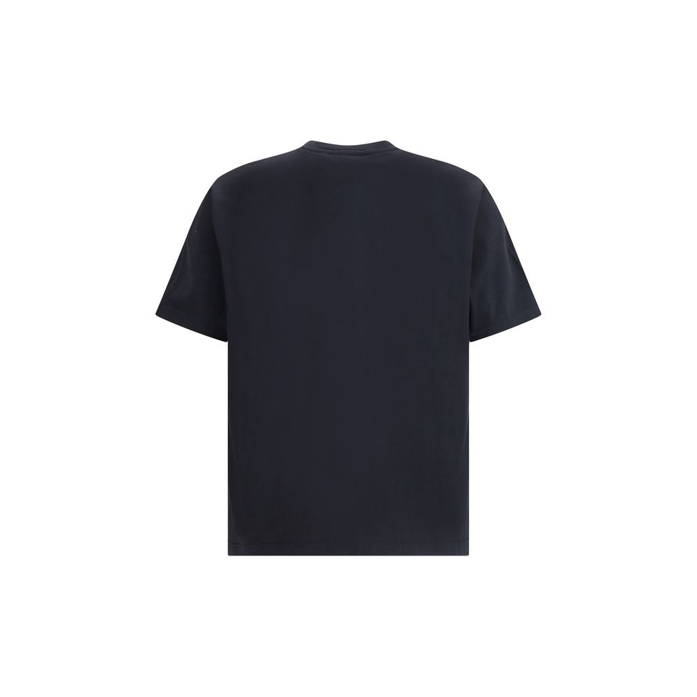 Maison Kitsuné Black Cotton T-Shirt with ribbed crew neck and embroidered Dressed Fox patch, perfect for casual sophisticated style.