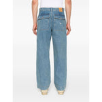 Maison Kitsuné MAISON KITSUNE' Jeans Clear Blue, rear view, light blue denim with logo patch and faux pocket detailing, wide-leg fit.
