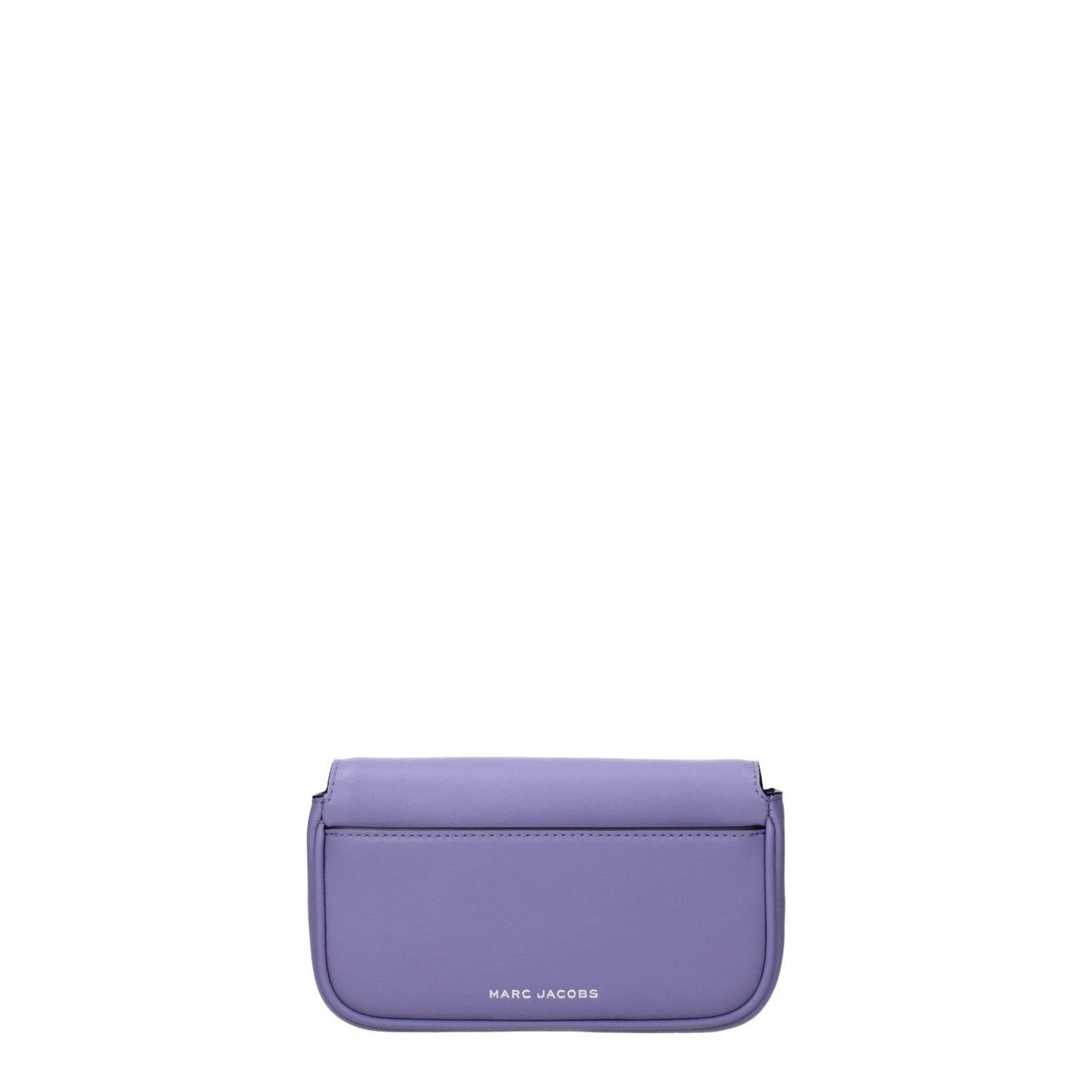 Marc Jacobs Purple Leather Crossbody Bag with logos, removable and adjustable strap, small size, button closure, casual style.
