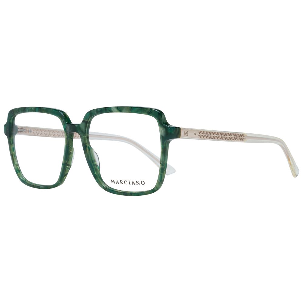 Marciano by Guess Green Women Glasses Frame - full-rim, square, plastic, green eyeglasses for women with demo lenses and branded case included.