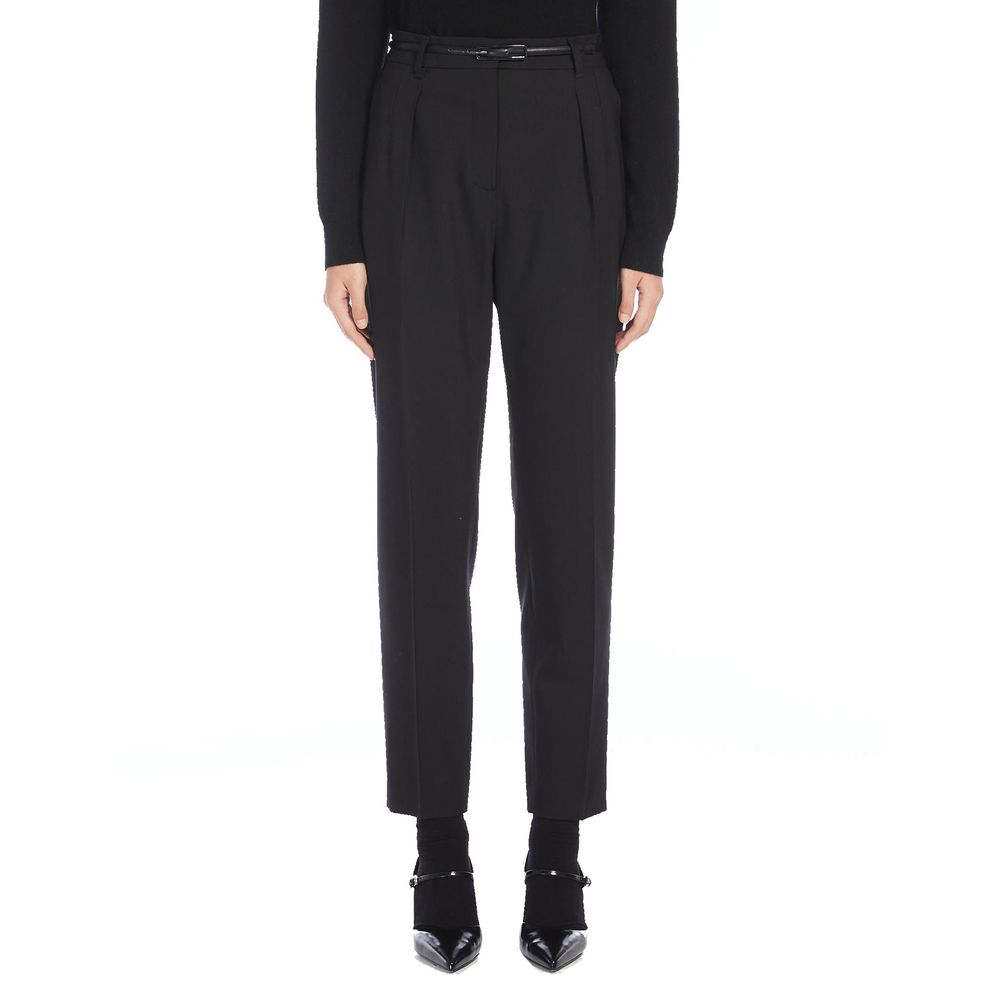 Max Mara Prosit Classic Pants for women, featuring side pockets, belt loops, and a coordinated waist belt, made of virgin wool and elastane.