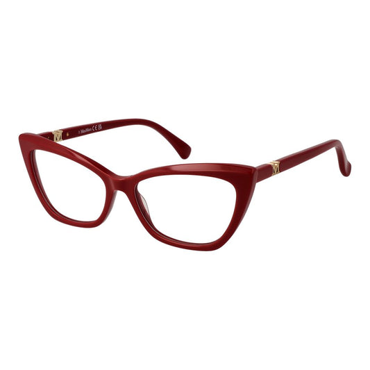 Max Mara Red Women Glasses Frame in plastic full-rim butterfly style, includes branded case, lens width 54mm, temples length 140mm.