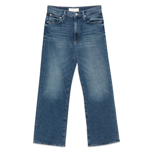 Mother Jeans Blue indigo denim with whiskering effect and classic five-pocket design.