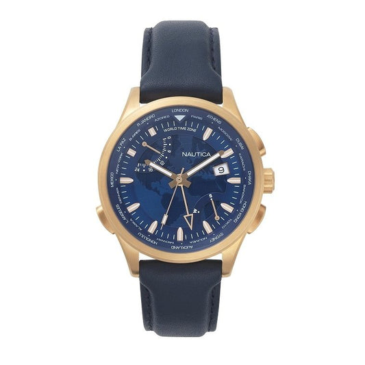 NAUTICA Mod. NAPSHG002 Quartz Analog Gent Watch, Blue Dial, 44mm Case, Mineral Dial, Water Resistant 10 ATM, Leather Strap