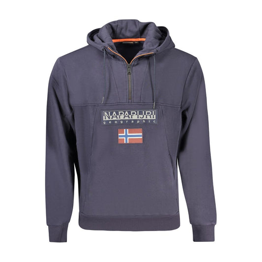 Napapijri Blue Organic Cotton Men Sweater with half-zip and branding