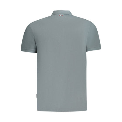 Back view of Napapijri Gray Cotton Mens Polo Shirt showcasing sleek design and short sleeves.