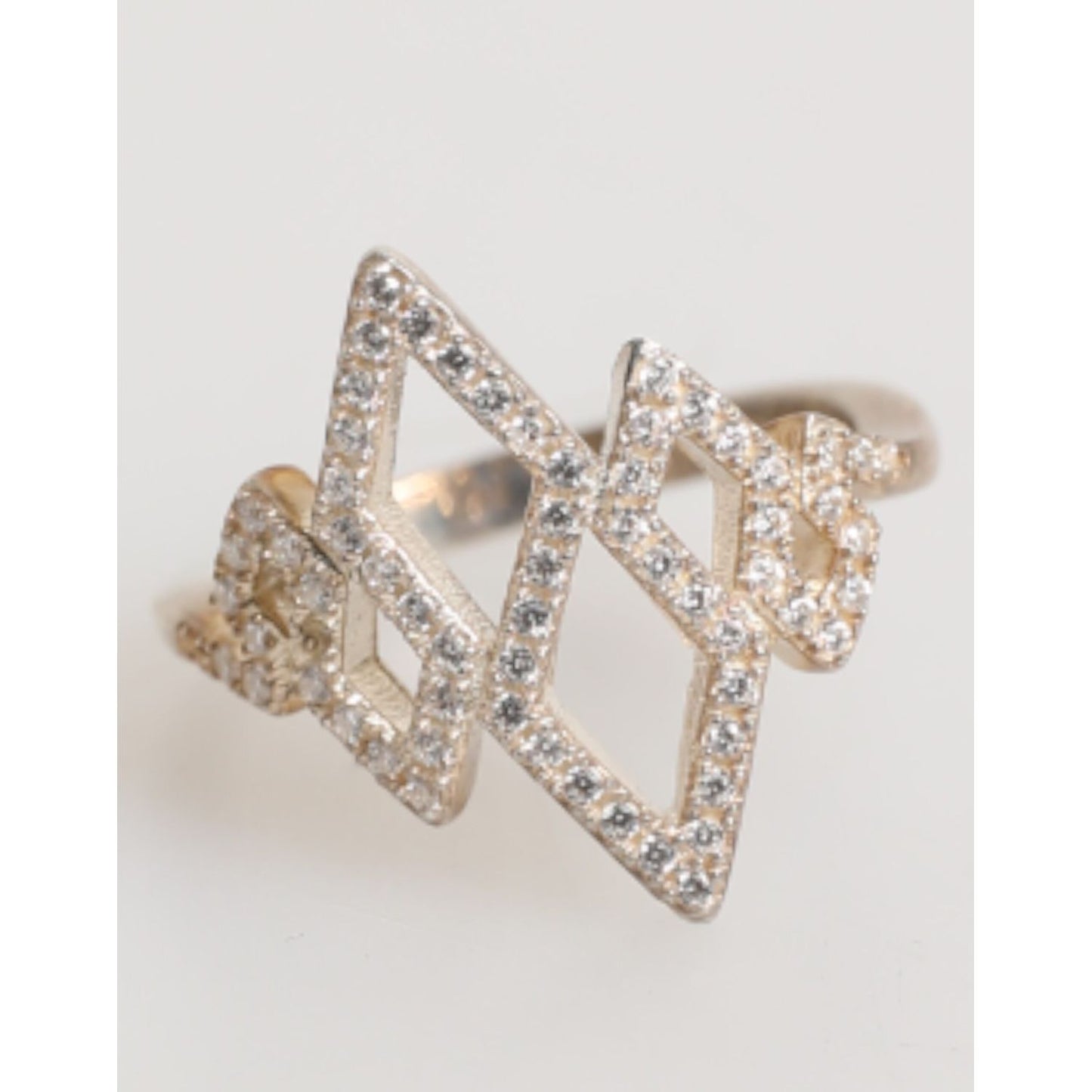 Nialaya Geometric Diamond Shape Pave CZ Crystal Jewelry Ring in gold, encrusted with clear cubic zirconia crystals and crafted in 925 silver.