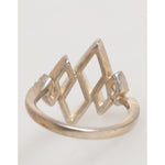 Elegant Nialaya Geometric Diamond Shape Pave CZ Crystal Jewelry Ring in 925 Silver with gold finish and CZ accents.