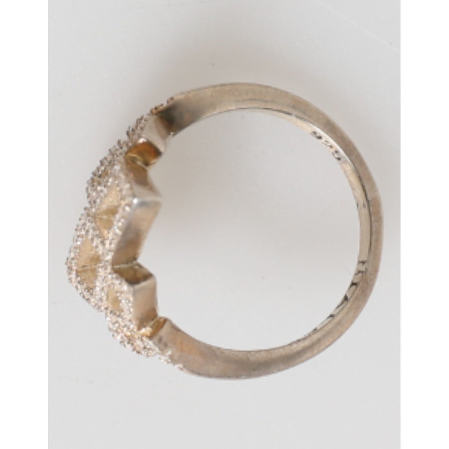 Nialaya Geometric Diamond Shape Pave CZ Crystal Jewelry Ring in gold with cubic zirconia on 925 silver, side view