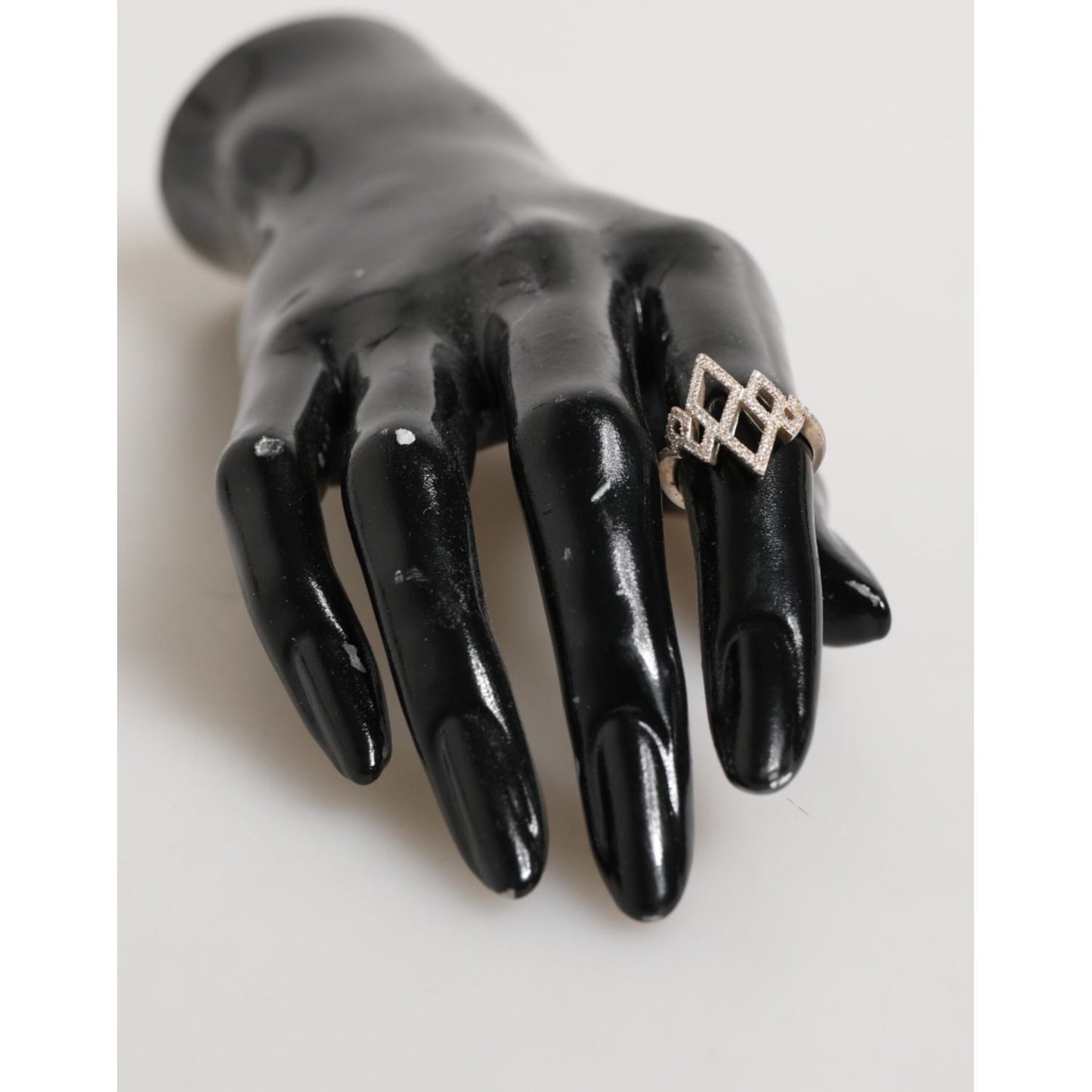 Nialaya Geometric Diamond Shape Pave CZ Crystal Jewelry Ring on black mannequin hand, gold color, handmade in Hollywood, USA.