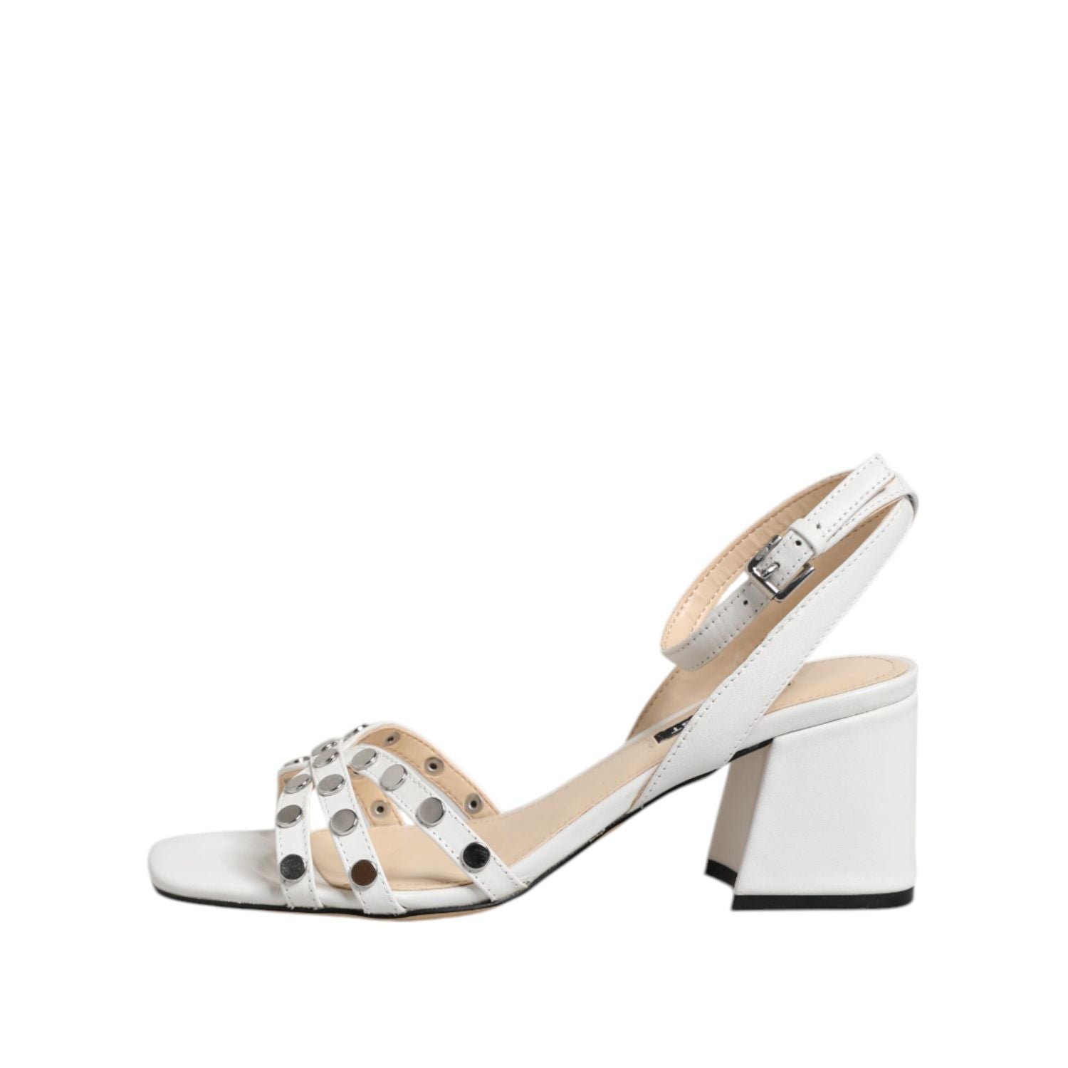 Nine West White Block Heeled Studded Wrap Strap Sandals Shoes