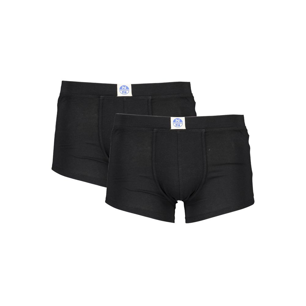 North Sails Black Cotton Men Boxer Pack featuring two sleek black boxers with elastic waistband and logo for modern style and comfort.