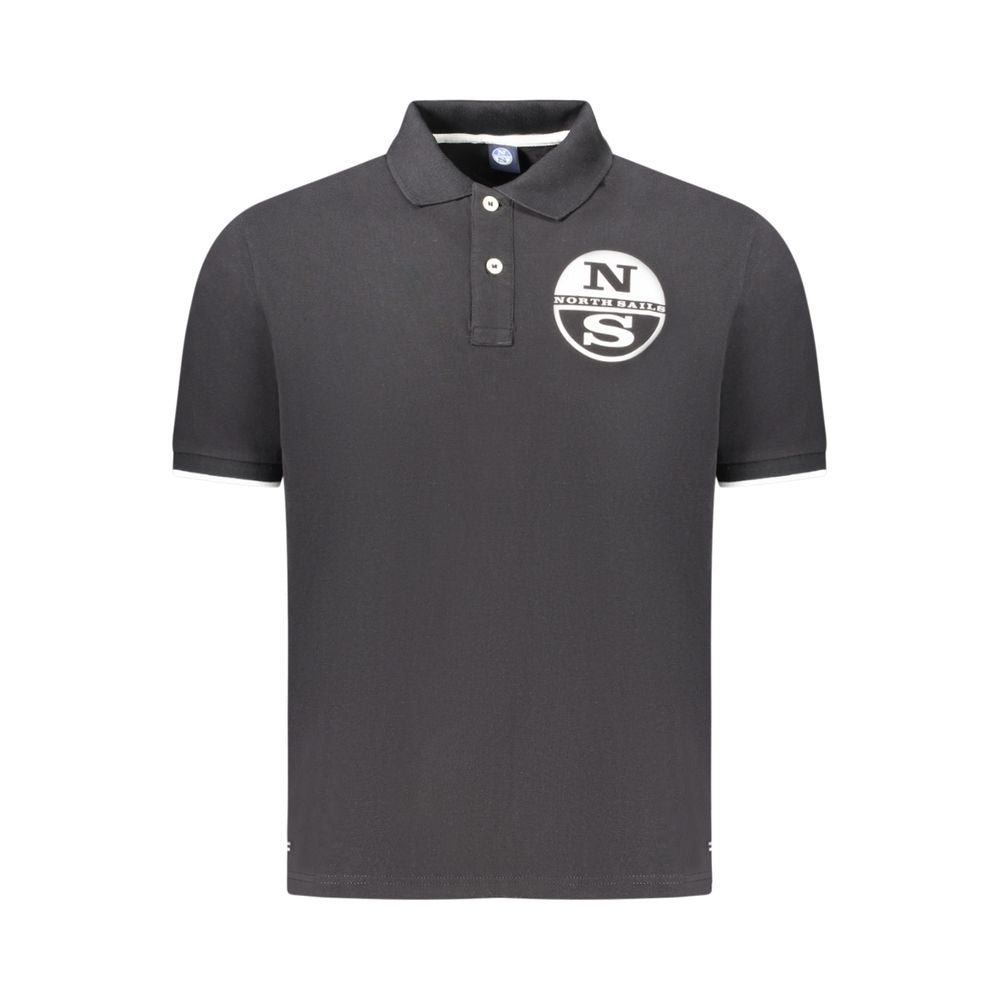 North Sails Black Cotton Men Polo Shirt with logo, short sleeve, and 2-button placket.